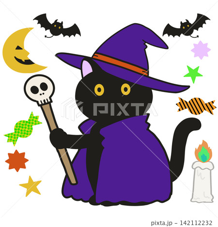 ハロウィンの仮装をした黒猫 ハロウィンの仮装をした黒猫 142112232