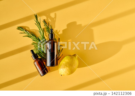 Natural skincare essence oil dropping bottles with rosemary lemon Natural skincare essence oil dropping bottles with rosemary lemon 142112306