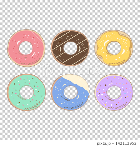 Colorful and pop donut hand-drawn illustration set (vector material) Colorful and pop donut hand-drawn illustration set (vector material) 142112952
