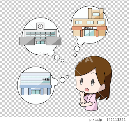 An illustration of a woman thinking about evacuation shelters during disasters. An illustration of a woman thinking about evacuation shelters during disasters. 142113221