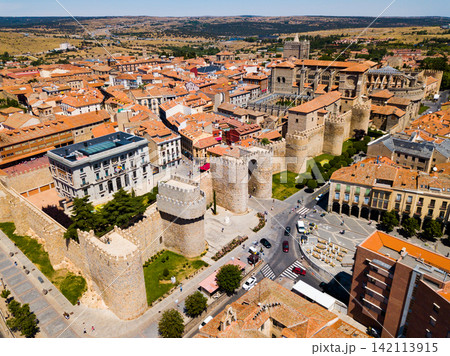 Aerial view of Avila with town walls and Cathedral Aerial view of Avila with town walls and Cathedral 142113915