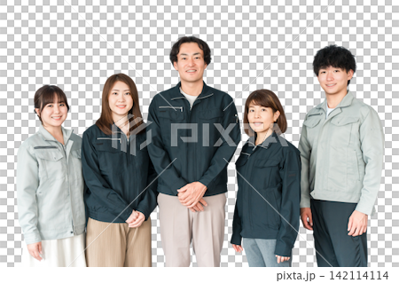 穿著工作服在工廠、建築公司等中小型企業工作的員工和工作人員（商人和女商人）。 142114114