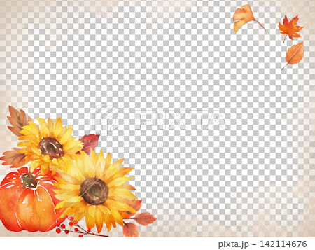 Watercolor Autumn Botanical Frame 142114676