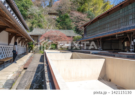 奈良県宇陀市 宇陀松山の町並みの中にある森野旧薬園旧工場の葛の晒し場と薬草が植えられている裏山 奈良県宇陀市 宇陀松山の町並みの中にある森野旧薬園旧工場の葛の晒し場と薬草が植えられている裏山 142115130