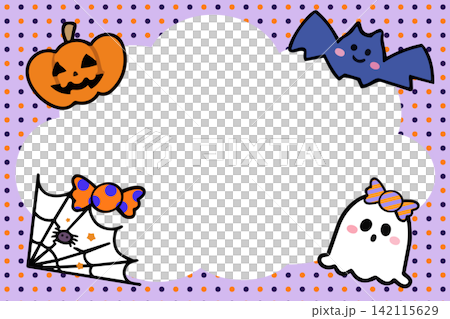 Halloween fluffy cloud frame in lilac with purple and orange polka dots Halloween fluffy cloud frame in lilac with purple and orange polka dots 142115629