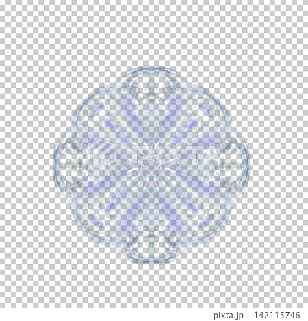 A symmetrical kaleidoscope illustration featuring translucent crystals and flowers. A symmetrical kaleidoscope illustration featuring translucent crystals and flowers. 142115746
