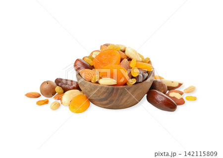 Bowl of assorted dried fruits and nuts, PNG 142115809