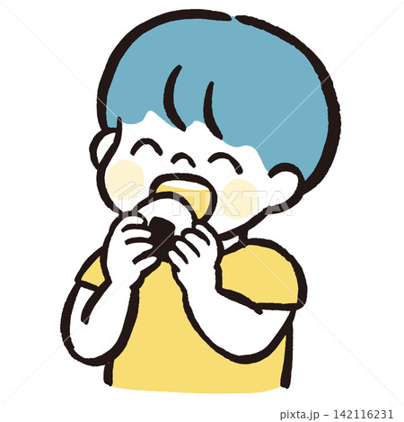 おにぎりを食べる男の子のイラスト 3色バリエーション|子どもの食事・食育・日本食 おにぎりを食べる男の子のイラスト 3色バリエーション|子どもの食事・食育・日本食 142116231