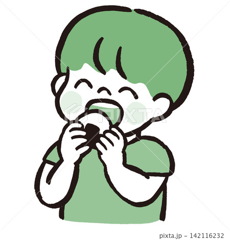 おにぎりを食べる男の子のイラスト 2色バリエーション|子どもの食事・食育・日本食 おにぎりを食べる男の子のイラスト 2色バリエーション|子どもの食事・食育・日本食 142116232
