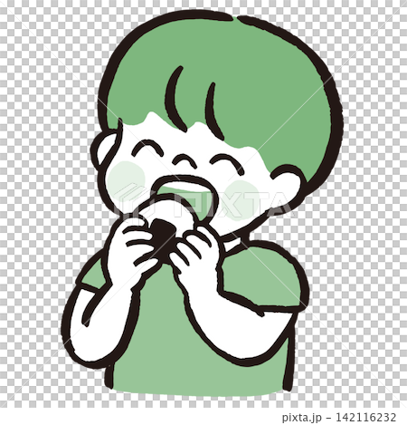 おにぎりを食べる男の子のイラスト 2色バリエーション|子どもの食事・食育・日本食 おにぎりを食べる男の子のイラスト 2色バリエーション|子どもの食事・食育・日本食 142116232