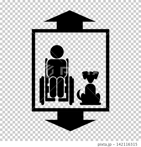 Home elevator (wheelchair and pet) / Pictogram for independent living support and welfare housing environment (black/gray) Home elevator (wheelchair and pet) / Pictogram for independent living support and welfare housing environment (black/gray) 142116315