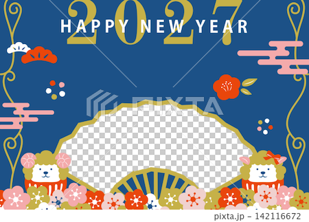 一張簡約現代的日式相框新年賀卡，獻給2027年的羊年。 142116672