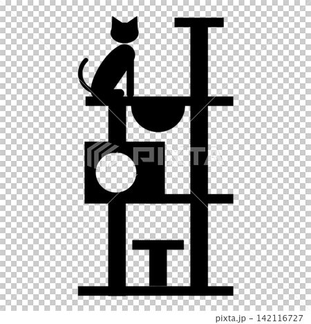 Cat tower / Pictogram for independent living support and welfare housing environment (black/gray) Cat tower / Pictogram for independent living support and welfare housing environment (black/gray) 142116727