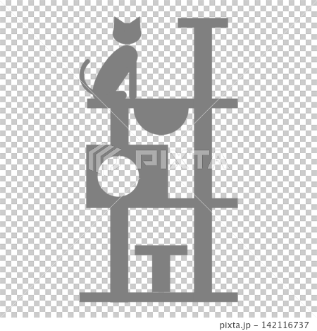 Cat tower / Pictogram for independent living support and welfare housing environment (black/gray) Cat tower / Pictogram for independent living support and welfare housing environment (black/gray) 142116737