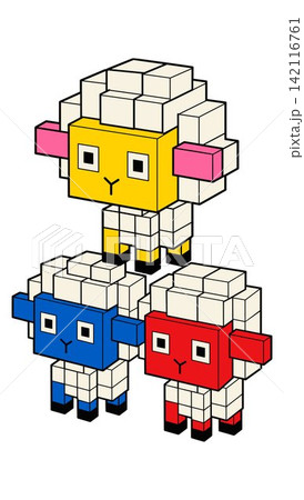 Pixel Art Voxel Sheep Trio 142116761