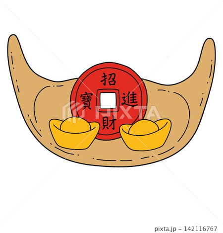 Chinese New Year Gold Ingot and Coin Symbol Chinese New Year Gold Ingot and Coin Symbol 142116767