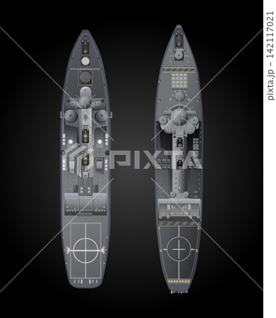 Top View Vector Illustration of Two Modern Navy Warships 142117021