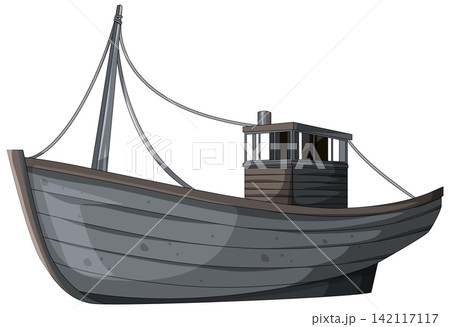 Old Wooden Fishing Boat Vector Side View Illustration Old Wooden Fishing Boat Vector Side View Illustration 142117117