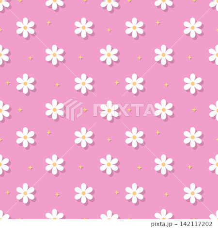 Soft sweet pink floral seamless pattern with drop shadow and stars 142117202