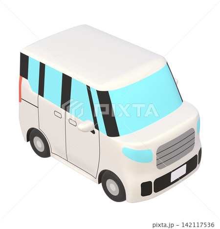自動車のイラスト素材　デフォルメ　小型ハイトワゴン（1_k）　白 142117536