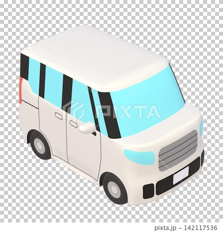 自動車のイラスト素材　デフォルメ　小型ハイトワゴン（1_k）　白 142117536