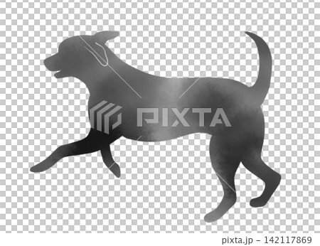 A watercolor-style silhouette illustration of a running dog, capturing its dynamic movement. A watercolor-style silhouette illustration of a running dog, capturing its dynamic movement. 142117869