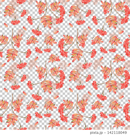 Watercolor rowan berry seamless pattern with colorful autumn foliage Watercolor rowan berry seamless pattern with colorful autumn foliage 142118049
