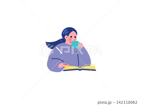 本を読む女性のイラスト 本を読む女性のイラスト 142118062