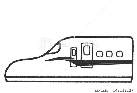 シンプルで可愛い手描きの新幹線のモノクロアイコンイラスト　挿絵に使える車イラスト 142118127