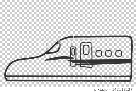 シンプルで可愛い手描きの新幹線のモノクロアイコンイラスト　挿絵に使える車イラスト 142118127