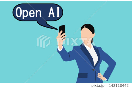 OPEN AIを活用するビジネスウーマンのイラスト OPEN AIを活用するビジネスウーマンのイラスト 142118442