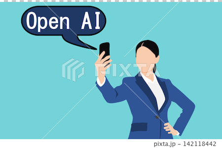 OPEN AIを活用するビジネスウーマンのイラスト OPEN AIを活用するビジネスウーマンのイラスト 142118442
