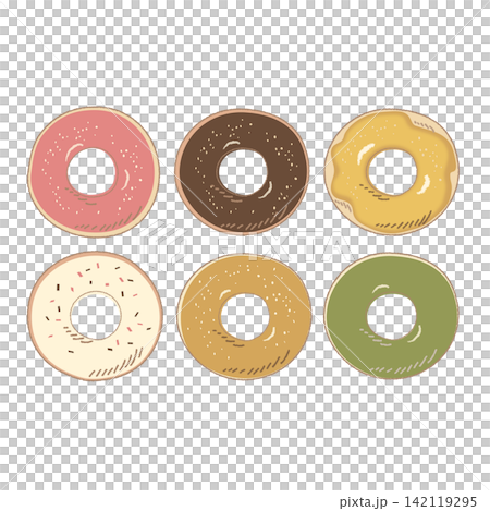 Hand-drawn style donut illustration set (vector) Hand-drawn style donut illustration set (vector) 142119295