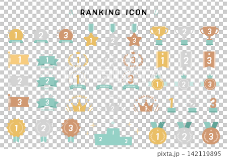 粗略設計的排名圖示:獎盃、獎牌、皇冠、絛帶、金幣、向量圖。 粗略設計的排名圖示:獎盃、獎牌、皇冠、絛帶、金幣、向量圖。 142119895