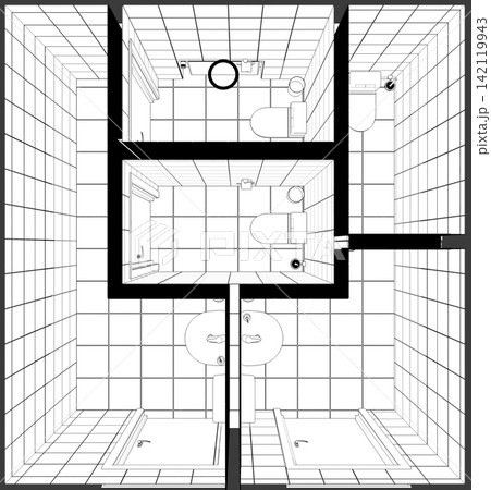 interior contour visualization, 3D illustration, sketch, outline interior contour visualization, 3D illustration, sketch, outline 142119943