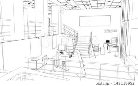 interior contour visualization, 3D illustration, sketch, outline 142119952
