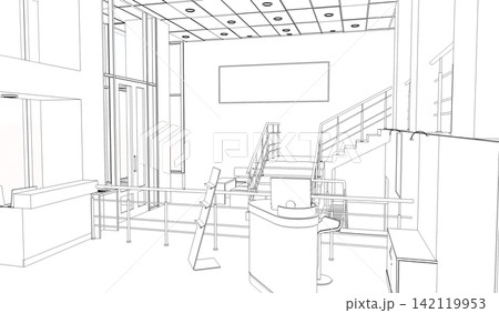 interior contour visualization, 3D illustration, sketch, outline interior contour visualization, 3D illustration, sketch, outline 142119953