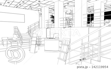interior contour visualization, 3D illustration, sketch, outline interior contour visualization, 3D illustration, sketch, outline 142119954