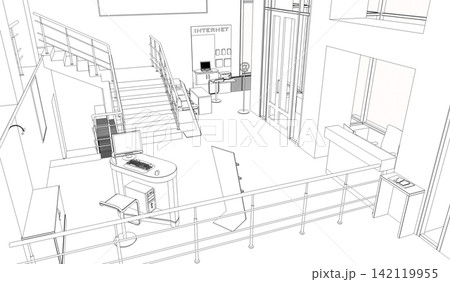 interior contour visualization, 3D illustration, sketch, outline 142119955
