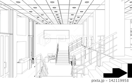interior contour visualization, 3D illustration, sketch, outline interior contour visualization, 3D illustration, sketch, outline 142119958