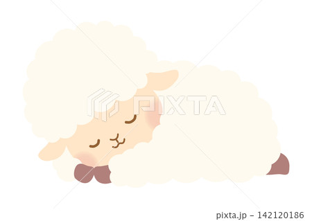 眠るかわいい羊のイラスト 142120186