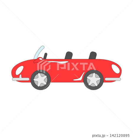 レトロ風の赤い車の横向きイラスト　透過 142120895