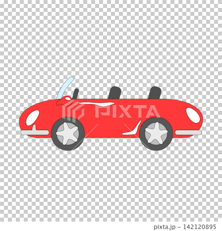 レトロ風の赤い車の横向きイラスト　透過 142120895