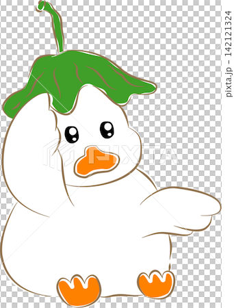 Cute white duck character wearing green leaf hat vector Cute white duck character wearing green leaf hat vector 142121324