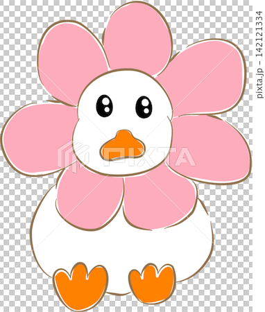 Cute duck head emerging from pink flower petals vector Cute duck head emerging from pink flower petals vector 142121334