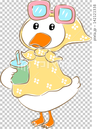 Cute duck holding a drink cup summer vector illustration Cute duck holding a drink cup summer vector illustration 142121338