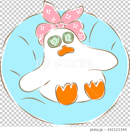 Cute white duck relaxing on blue swim ring vector 142121344