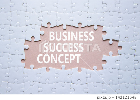 Business Success Concept symbol. White puzzle with words Business Success Concept. Beautiful pink background. Business concept. Copy space. 142121648