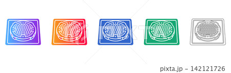 Square Manhole Cover Vector Icon Set 142121726