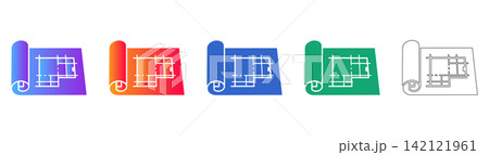 Blueprint Plan Scroll Icons Set Blueprint Plan Scroll Icons Set 142121961